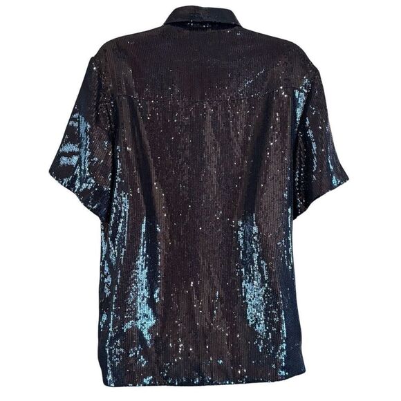 Maison Rabih Kayrouz Black Sequin Collar Shirt in Black NWT Size 42/ US 10 - Picture 2 of 6